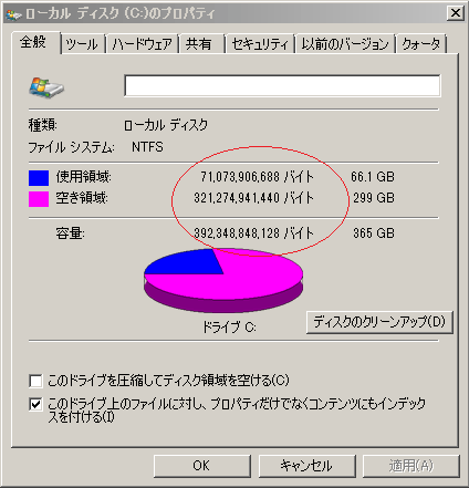 ディスクのプロパティ